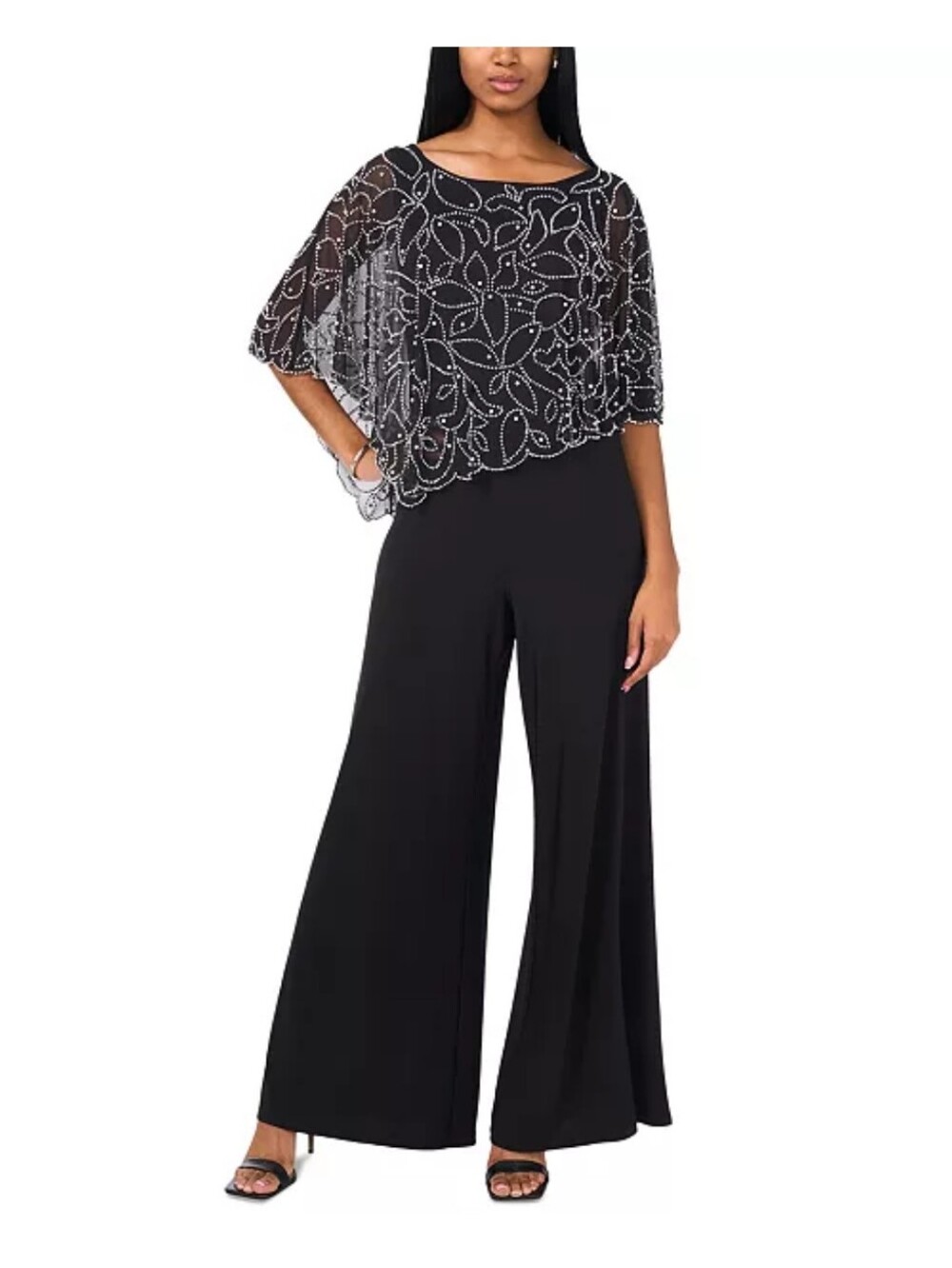 MSK Black Rhinestone Cape Overlay Wide Leg Jumpsuit Size S NWT Formal
